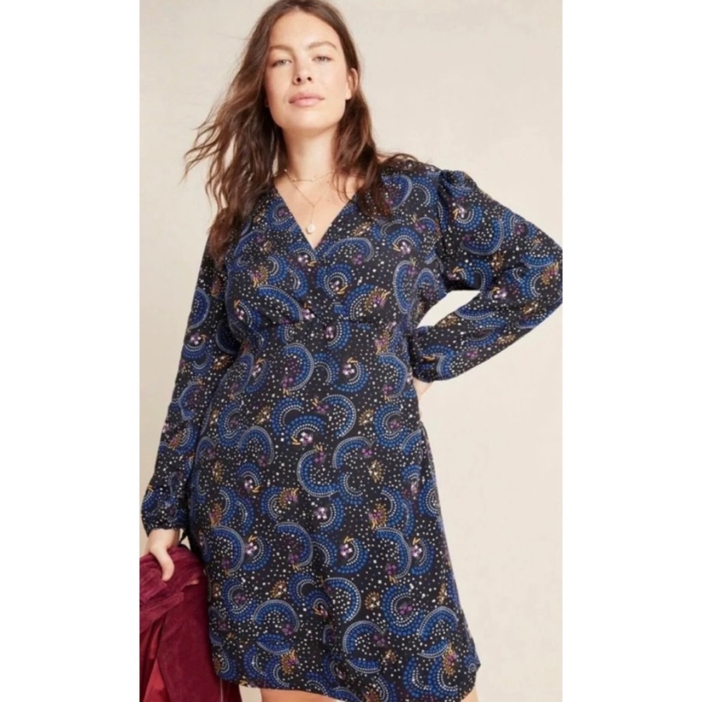 Anthropologie Gianna Star Print Celestial Long Sleeve Tunic Dress